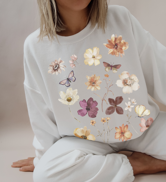 Pressed Flowers Sweatshirt | Floral Tee 002 | Unisex Sweatshirt
